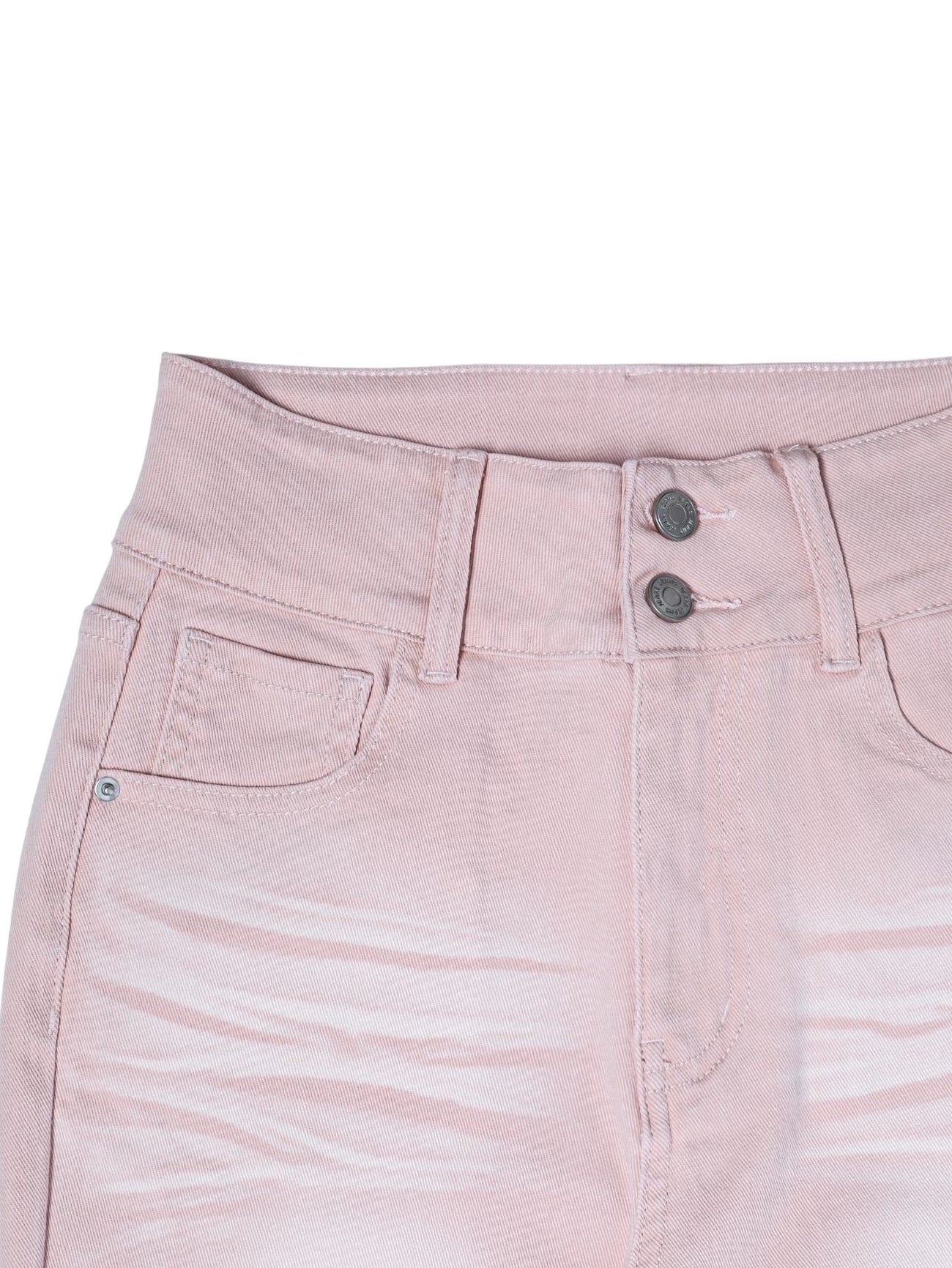 CM-BT754634 Women Casual Seoul Style High-Waisted Double Button Slim Fit Flare Jeans - Pink