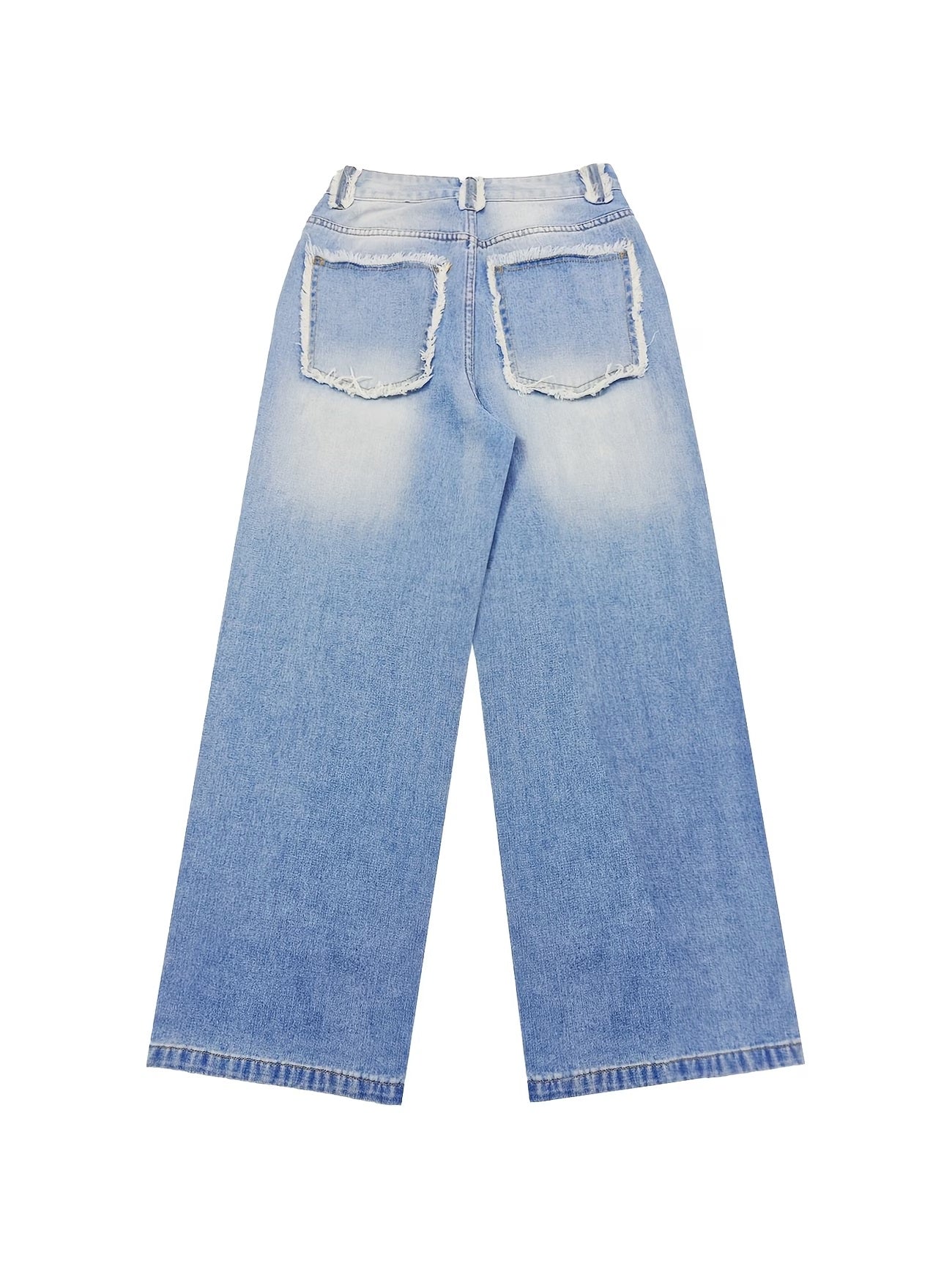 CM-BT023565 Women Casual Seoul Style Frayed Patchwork Raw Edge Panel Wide Leg Jeans