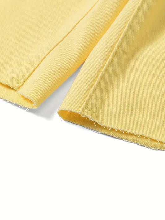 CM-BT978258 Women Casual Seoul Style Solid Color High Waist Bermuda Shorts - Yellow