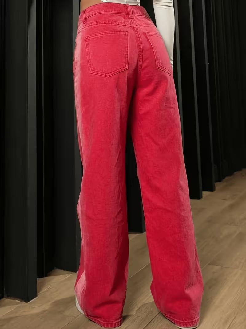 CM-BT004567 Women Casual Seoul Style High-Waist Gradient Wide-Leg Jeans
