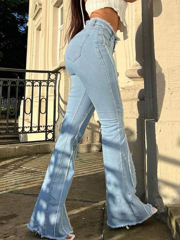 CM-BS350087 Women Casual Seoul Style Light Wash Zipper Fly Straight Leg Jeans