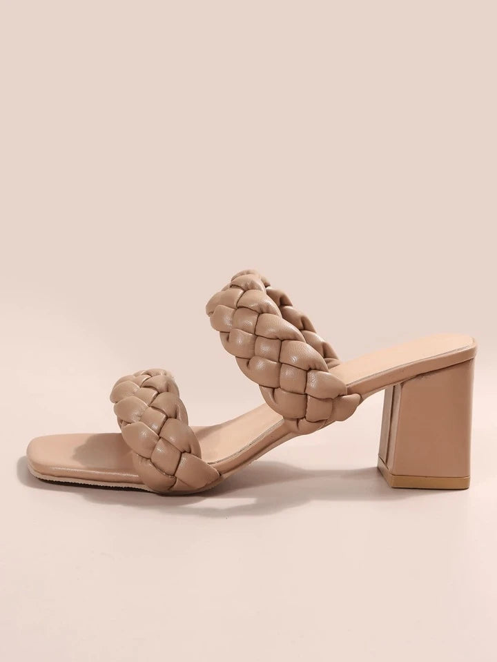 CM-SHS035000 Women Trendy Seoul Style Braided Detail Chunky Heeled Sandals - Apricot