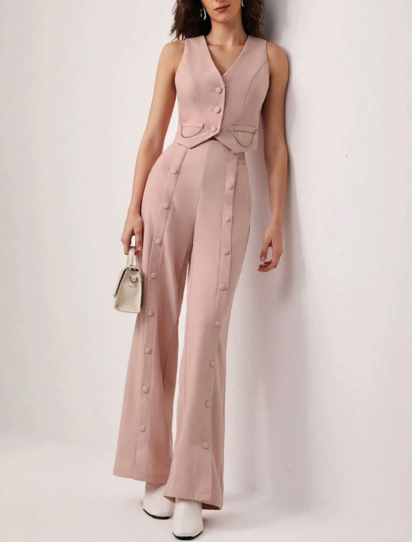 CM-BS309740 Women Elegant Seoul Style Button Front Flare Leg Suit Pants - Pink