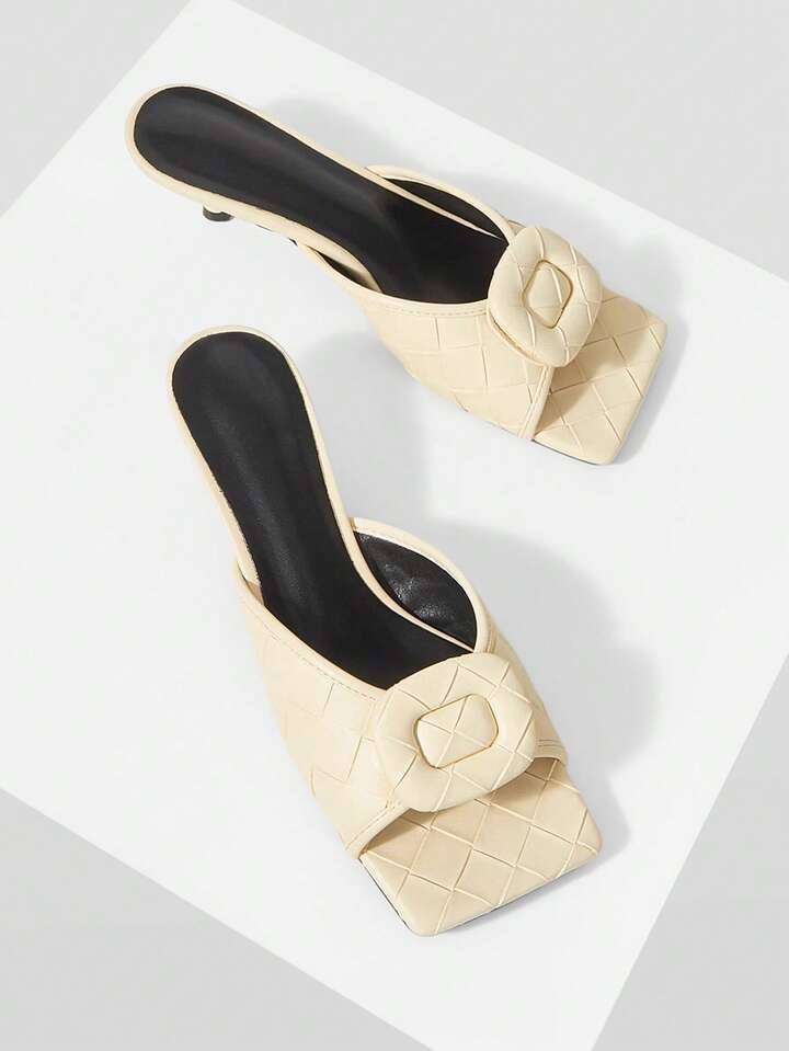 CM-SHS709375 Women Trendy Seoul Style Square Toe Low Heel Sandals - Beige