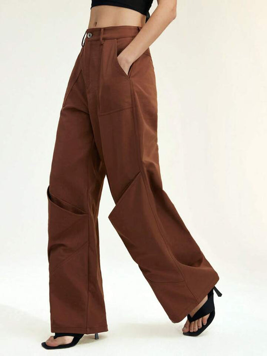 CM-BS090029 Women Casual Seoul Style Loose Wide Leg Pants - Coffee Brown