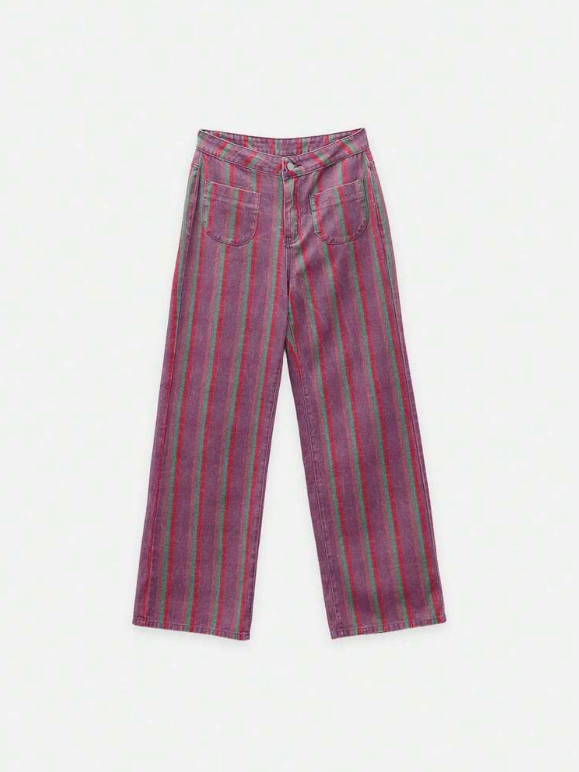 CM-BS163620 Women Elegant Seoul Style High Waist Patch Pockets Striped Extra Long Wide-Leg Trousers