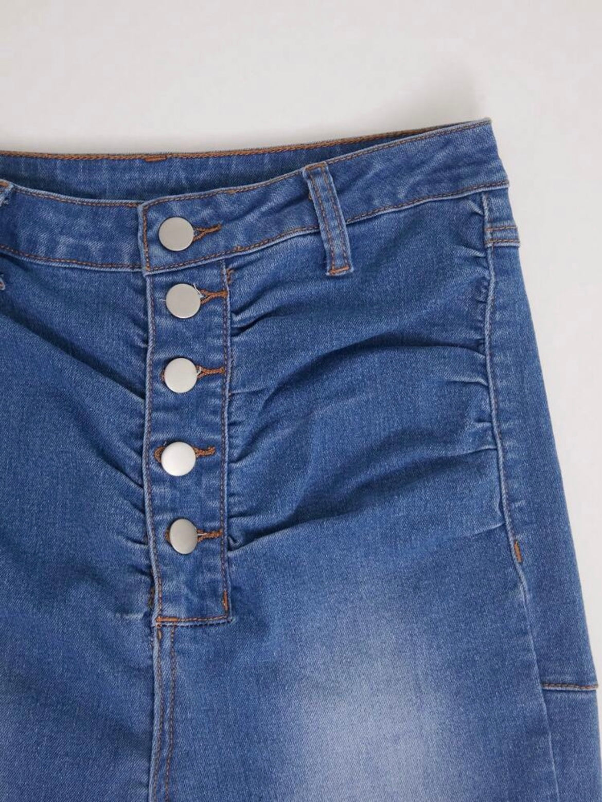 CM-BS919313 Women Casual Seoul Style Dark Wash Front Button High Waist Flare Leg Denim Pants