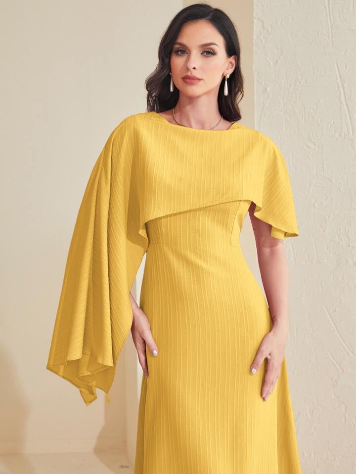 CM-DS167068 Women Casual Seoul Style Solid Asymmetrical Foldover Dress - Yellow