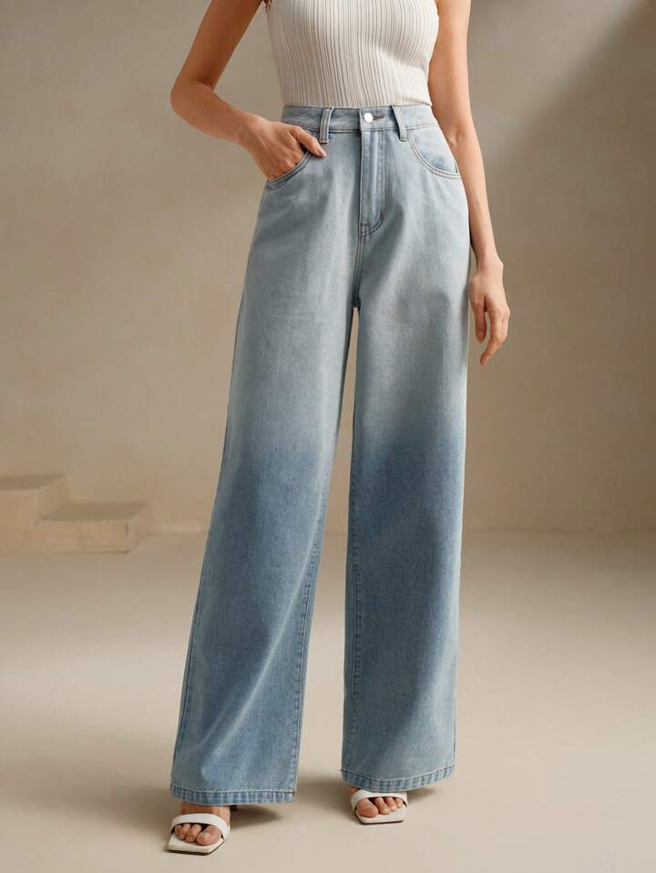 CM-BS651105 Women Casual Seoul Style Ombre High Waist Flare Leg Jeans - Blue