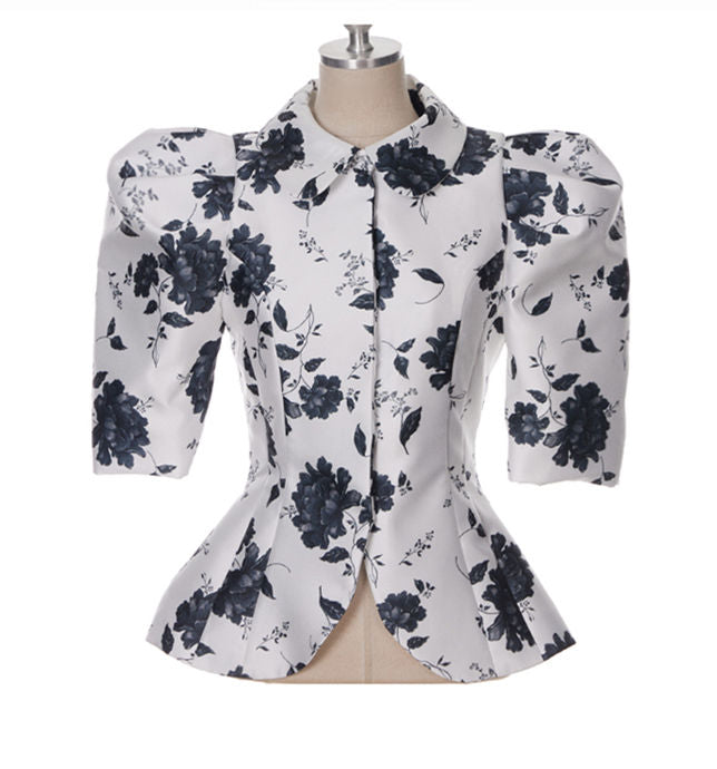 CM-SF052411 Women Retro Seoul Style Floral High Waist Puff Sleeve Dress Set