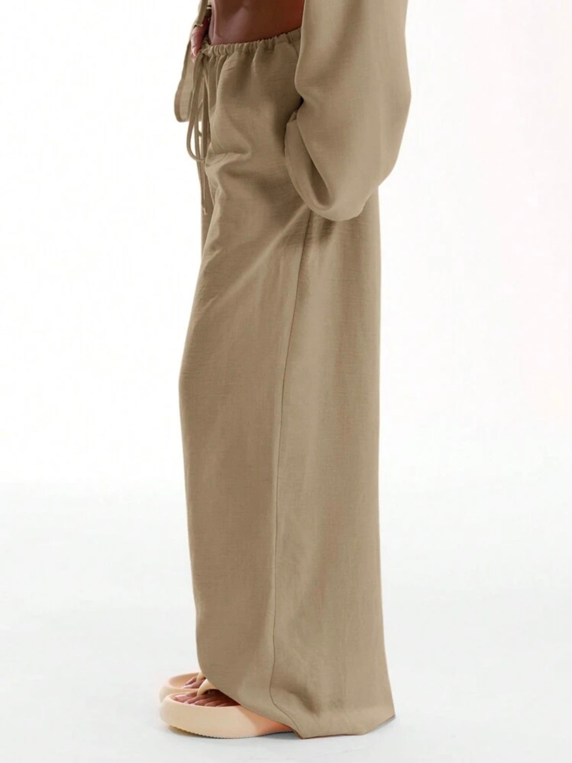 CM-BS695452 Women Trendy Bohemian Style Tie Front Linen Feel Beach Trouser - Beige