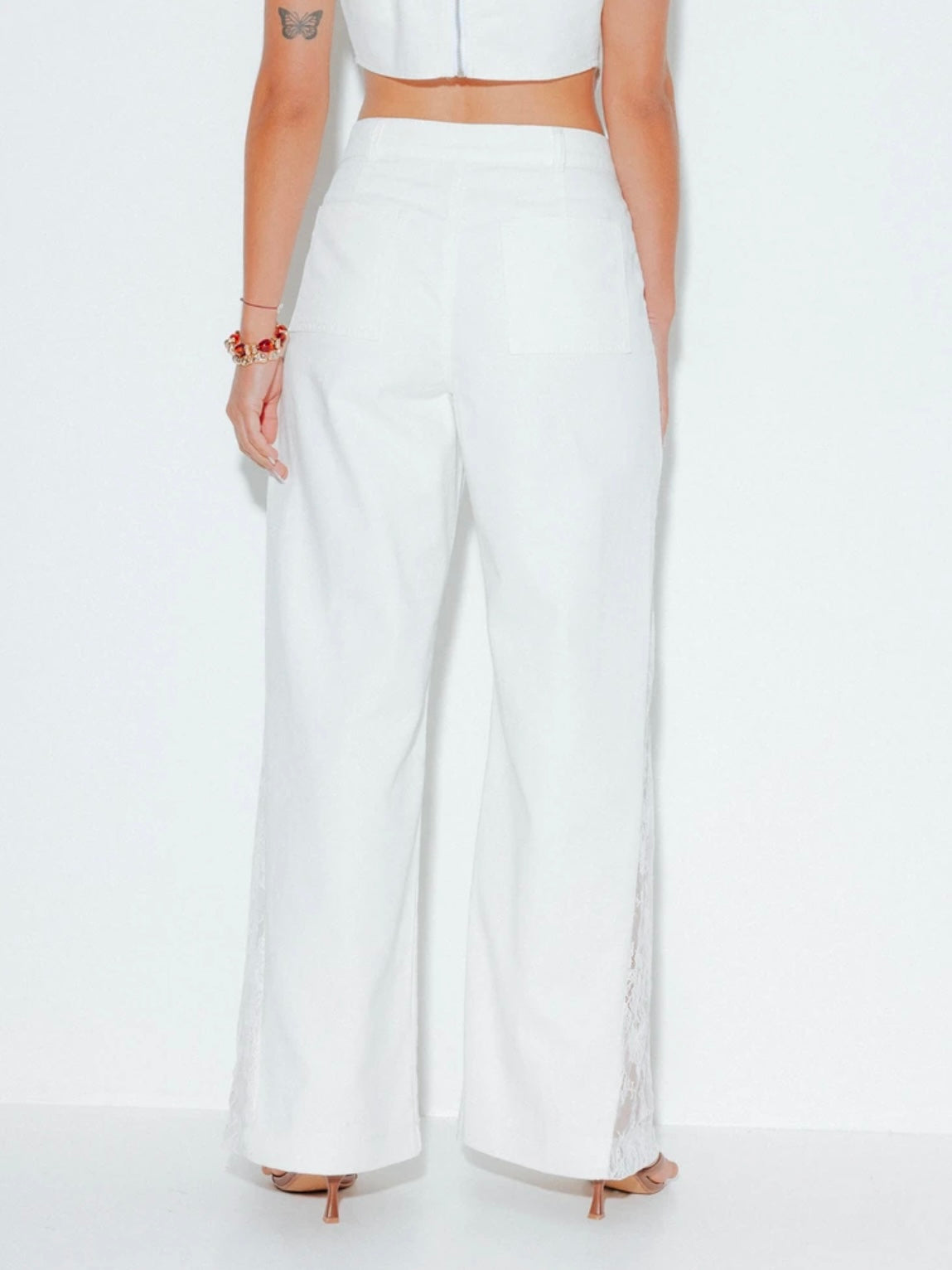 CM-BS632593 Women Casual Seoul Style Solid Color Mid Waist Straight Leg Jeans - White