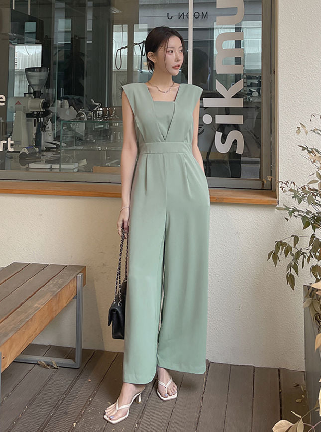 CM-JF052820 Women Elegant Seoul Style High Waist Wide-Leg Sleeveless Long Jumpsuit