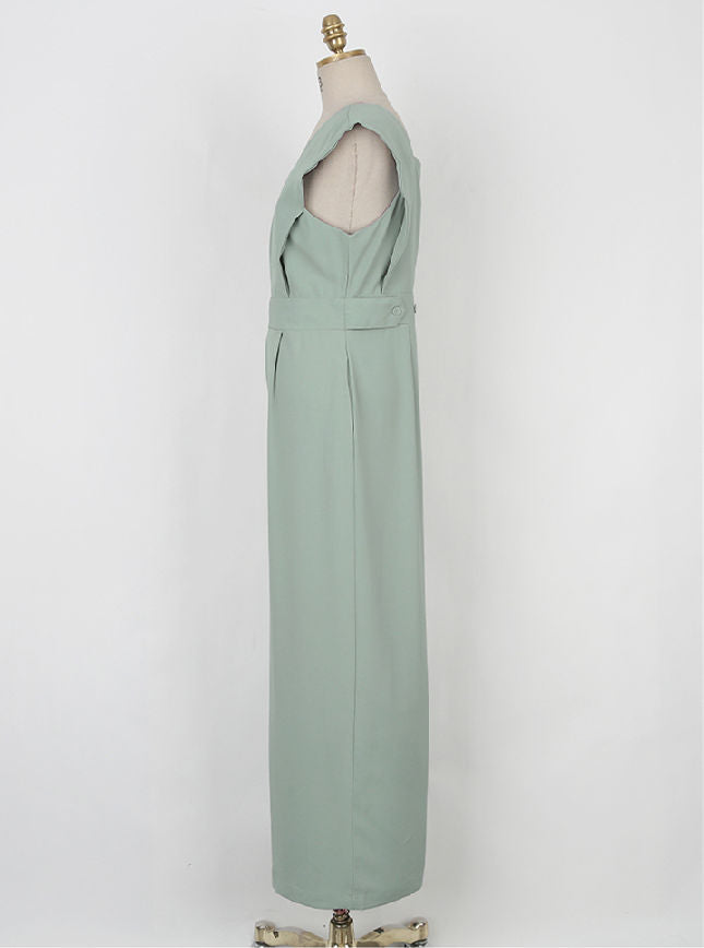 CM-JF052820 Women Elegant Seoul Style High Waist Wide-Leg Sleeveless Long Jumpsuit