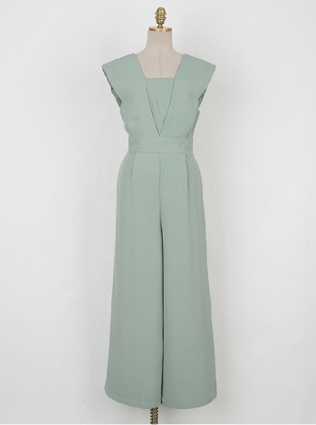 CM-JF052820 Women Elegant Seoul Style High Waist Wide-Leg Sleeveless Long Jumpsuit