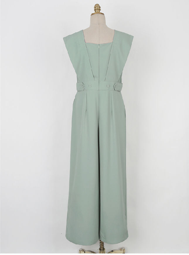 CM-JF052820 Women Elegant Seoul Style High Waist Wide-Leg Sleeveless Long Jumpsuit