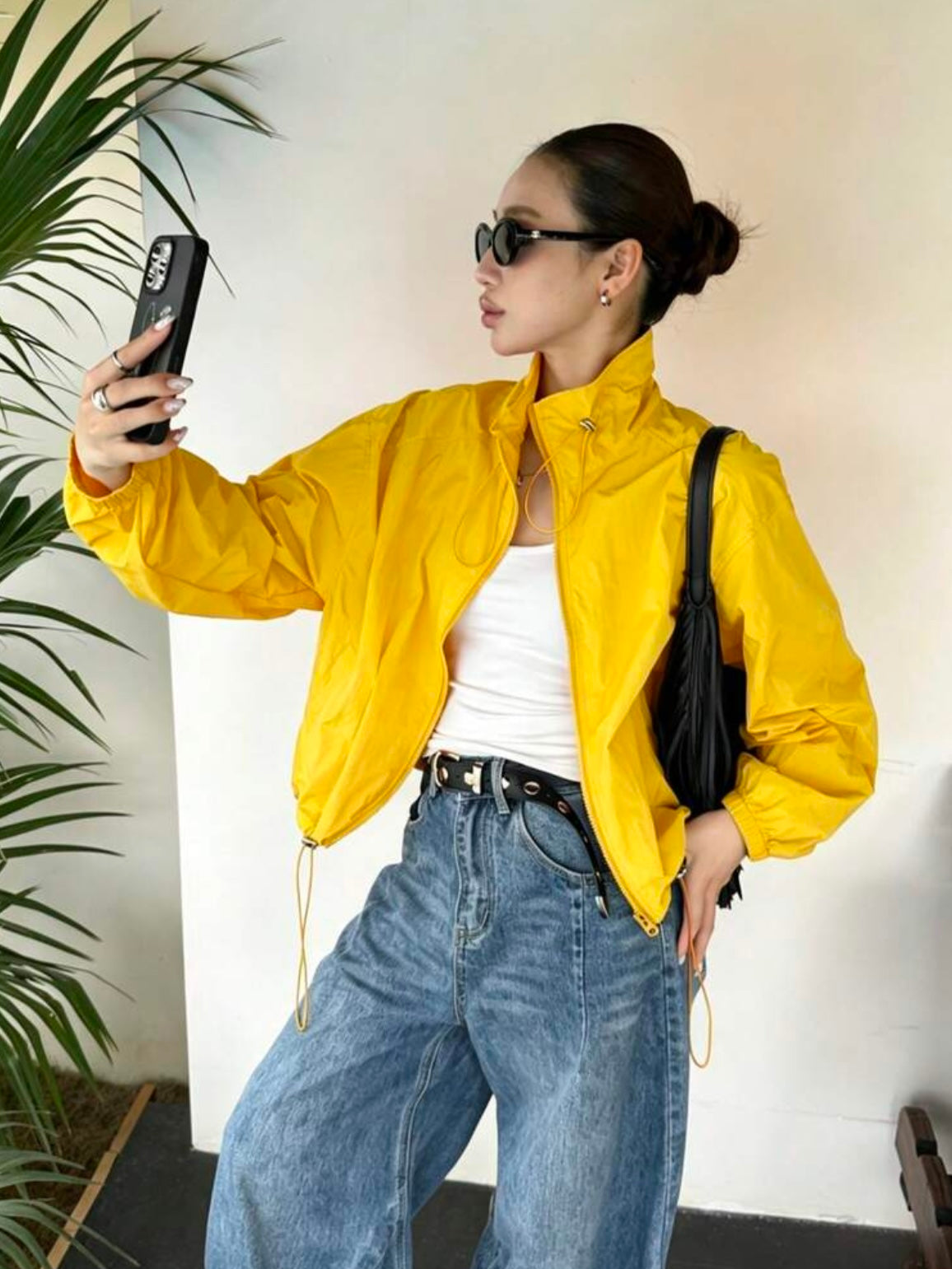 CM-CS765244 Women Casual Seoul Style Drawstring Collar Loose Fit Short Lightweight Jacket - Yellow