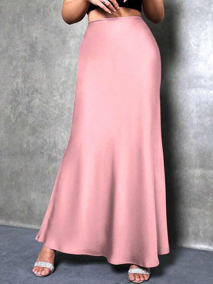 CM-BS522990 Women Casual Seoul Style Solid Asymmetrical Mermaid Hem Skirt - Dusty Pink