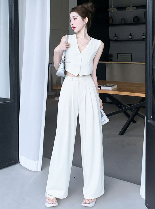 CM-SF072816 Women Casual Seoul Style V-Neck Tank Tops With Wide-Leg Long Pants - Set (Available in 2 colors)