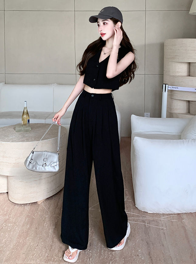 CM-SF072816 Women Casual Seoul Style V-Neck Tank Tops With Wide-Leg Long Pants - Set (Available in 2 colors)