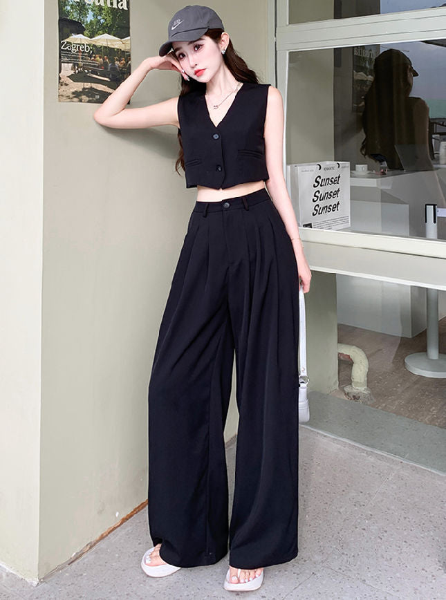 CM-SF072816 Women Casual Seoul Style V-Neck Tank Tops With Wide-Leg Long Pants - Set (Available in 2 colors)