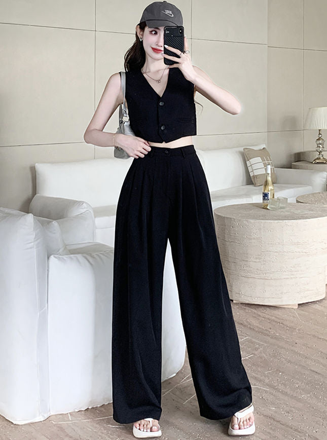 CM-SF072816 Women Casual Seoul Style V-Neck Tank Tops With Wide-Leg Long Pants - Set (Available in 2 colors)