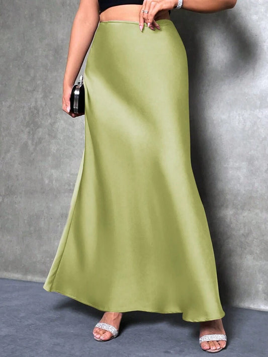 CM-BS829298 Women Casual Seoul Style Solid Asymmetrical Mermaid Hem Skirt - Olive Green