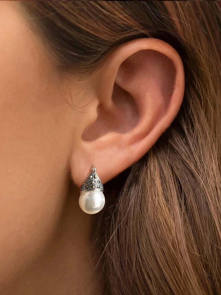 CM-AE150228 925 Sterling Silver Dainty Cultured Pearl Drop Dangle Earrings