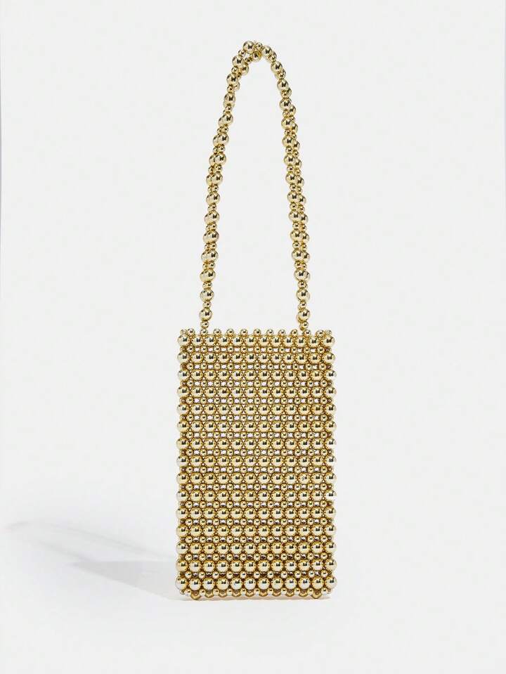 CM-BGS427710 Women Elegant Seoul Style Beaded Single Shoulder Bag - Gold