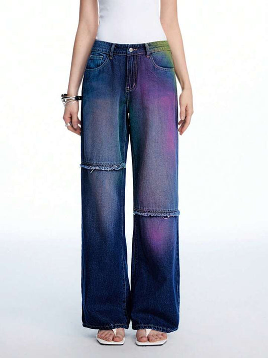 CM-BS022503 Women Casual Seoul Style Dark Wash Colorful Low Waist Extra Long Straight Leg Denim Jeans