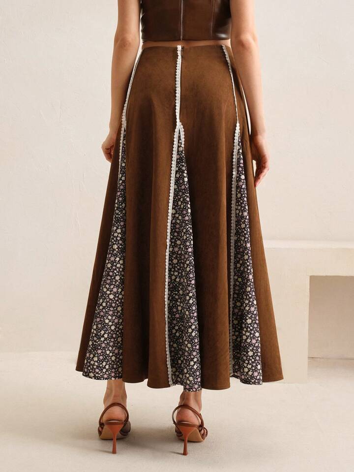 CM-BS727542 Women Elegant Seoul Style Geometric Pleated Flared Skirt - Khaki
