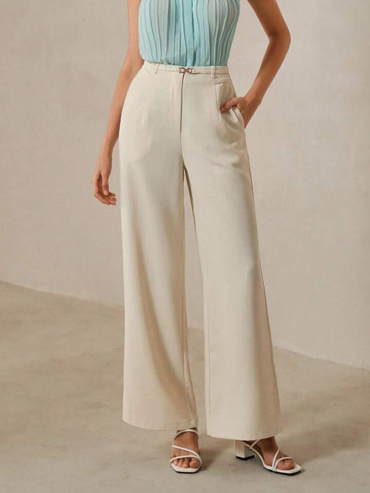 CM-BS978257 Women Elegant Seoul Style Zipper Fly Wide-Leg Loose Pants - Apricot