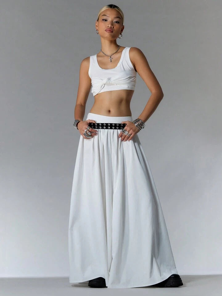 CM-BS084224 Women Casual Seoul Style Woven Drop Waist Wide Leg Trousers - White