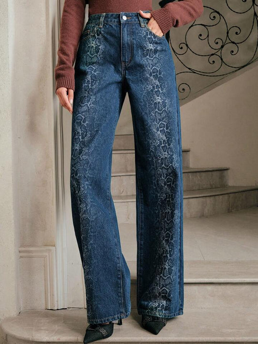 CM-BS216159 Women Casual Seoul Style Dark Wash Low Waist Extra Long Straight Leg Denim Jeans