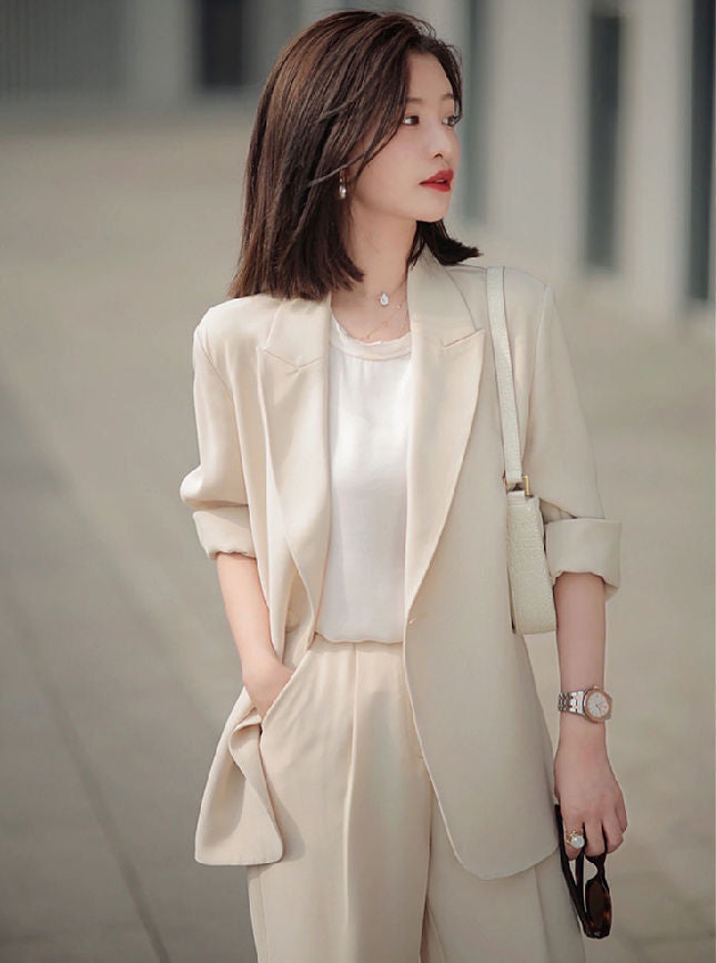 CM-SF081506 Women Elegant Seoul Style Tailored Collar Slim Two Pieces Long Suits