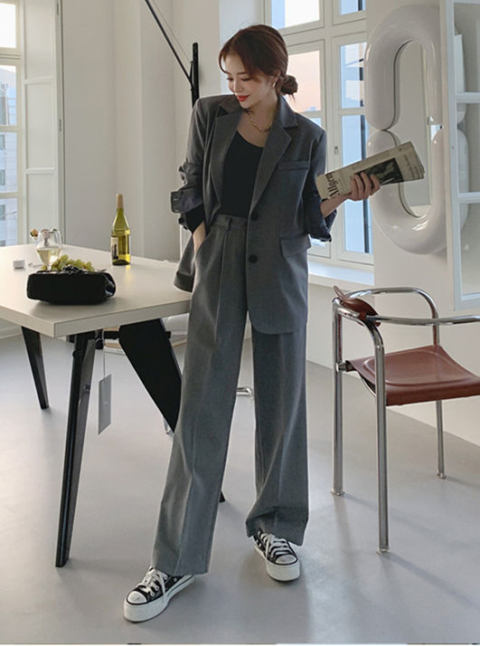 CM-SF081507 Women ELegant Seoul Style Tailored Collar Loosen Two Pieces Long Suits