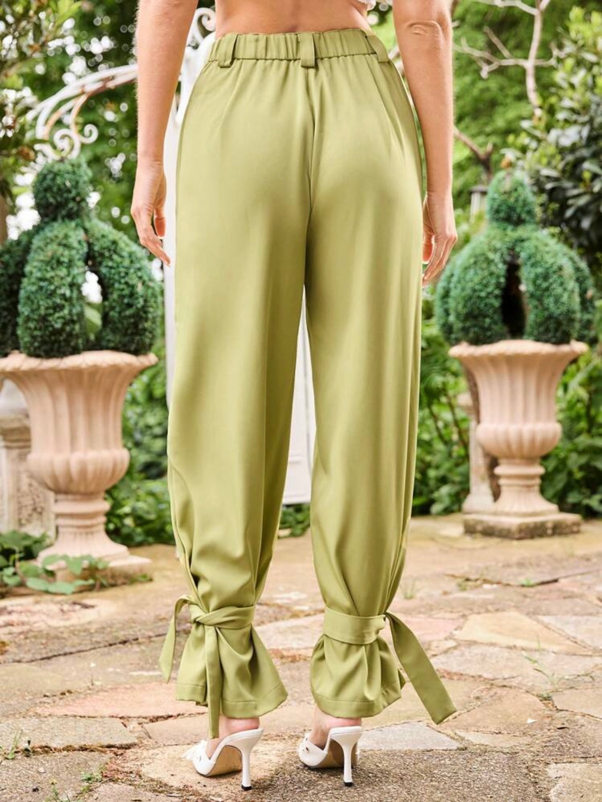 CM-BS475175 Women Casual Seoul Style Tie Waist Jogger Straight Leg Pants - Green