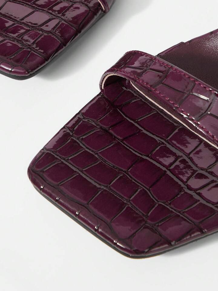 CM-SHS994189 Women Trendy Seoul Style Crocodile Pattern Slingback Square Toe Stiletto Sandals - Burgundy