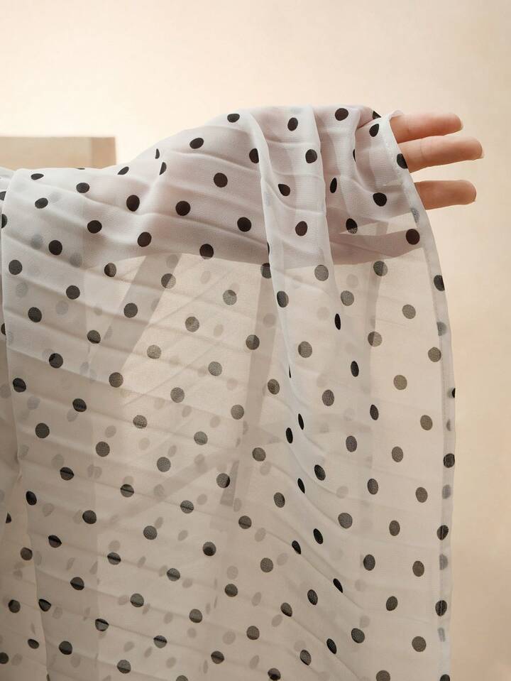 CM-TS733415 Women Elegant Seoul Style Stand Collar Polka Dot Print Pleated Tied Long Sleeve Blouse
