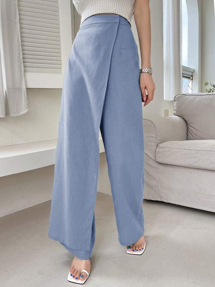 CM-BS035710 Women Casual Seoul Style Asymmetric Loose Fit Wide Leg Pants - Baby Blue