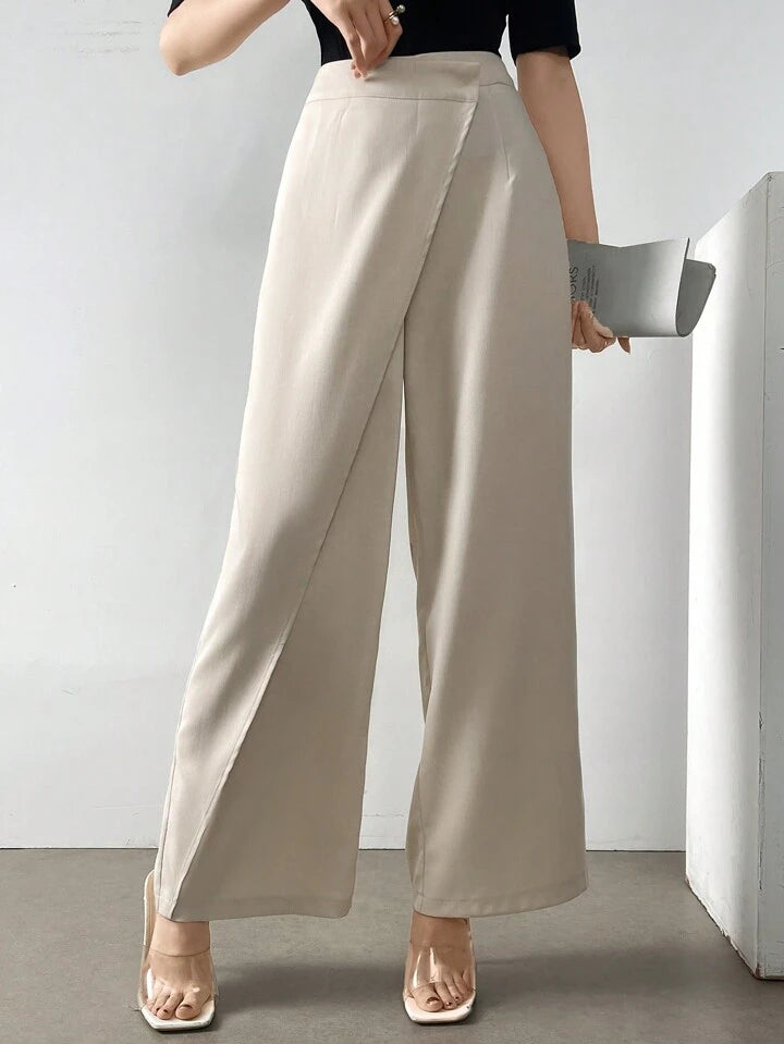 CM-BS770287 Women Casual Seoul Style Solid Color Elastic Waist Straight Leg Trouser - Khaki