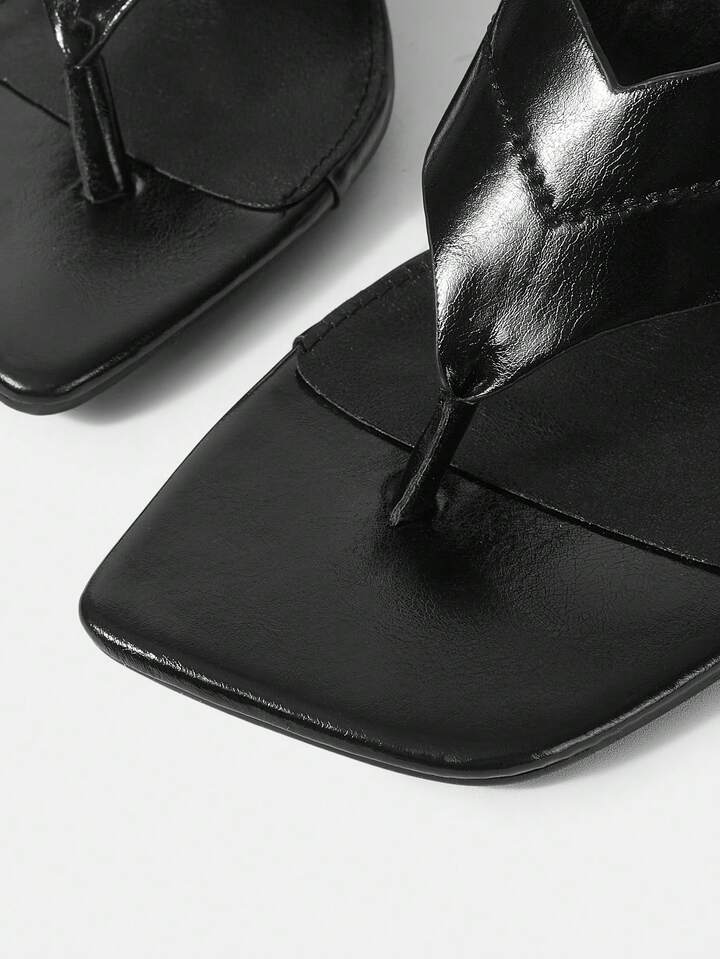 CM-SHS000408 Women Trendy Seoul Style Minimalist Square Head High Heel Sandals - Black