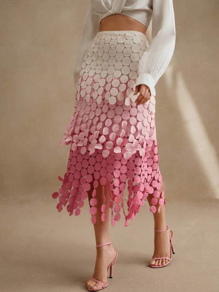 CM-BS338832 Women Trendy Bohemian Style Hollow Out Embroidery Tassel High Waist Flowy Skirt - Pink