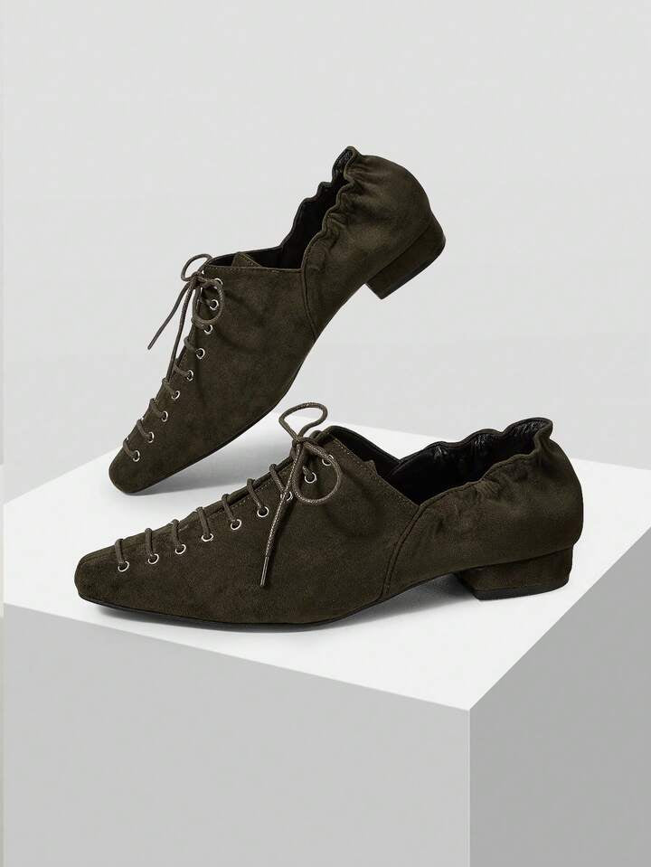 CM-SHS160503 Women Trendy Seoul Style Pointed Toe Criss-Cross Strap Low Heel Flats - Dark Green