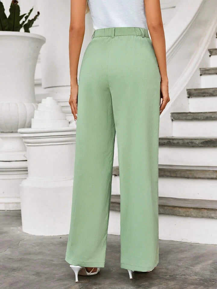 CM-BS988386 Women Casual Seoul Style Pleated High Waist Straight Leg Pants - Mint Green