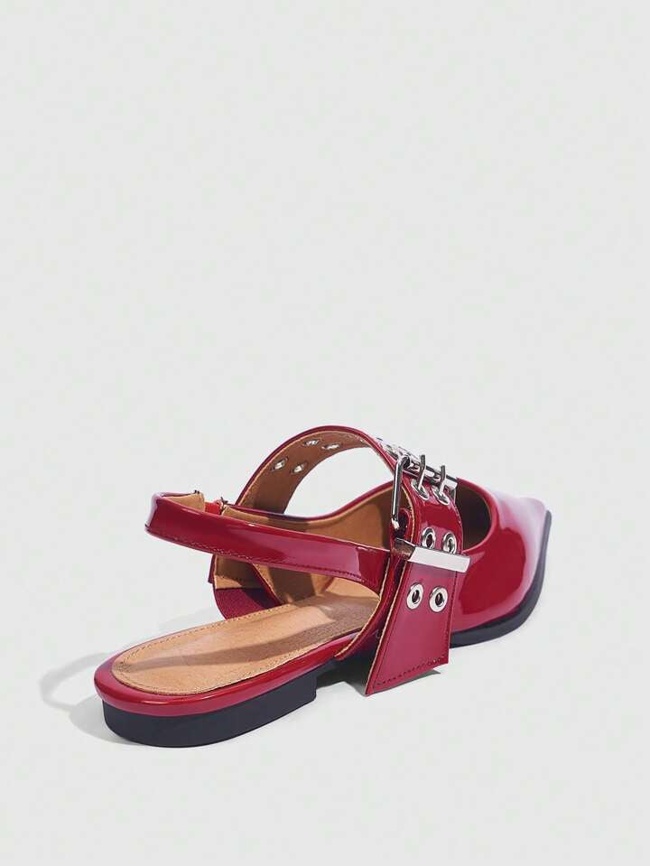 CM-SHS175155 Women Trendy Seoul Style Patent Leather Pointed Toe Flat Shoes - Burgundy