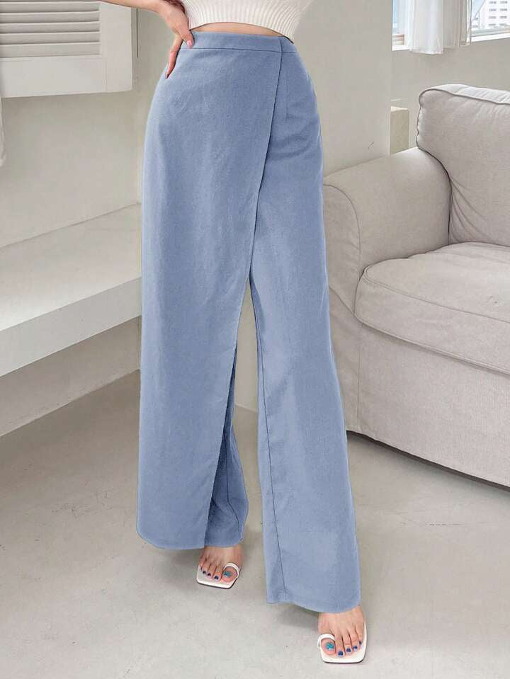 CM-BS035710 Women Casual Seoul Style Asymmetric Loose Fit Wide Leg Pants - Baby Blue
