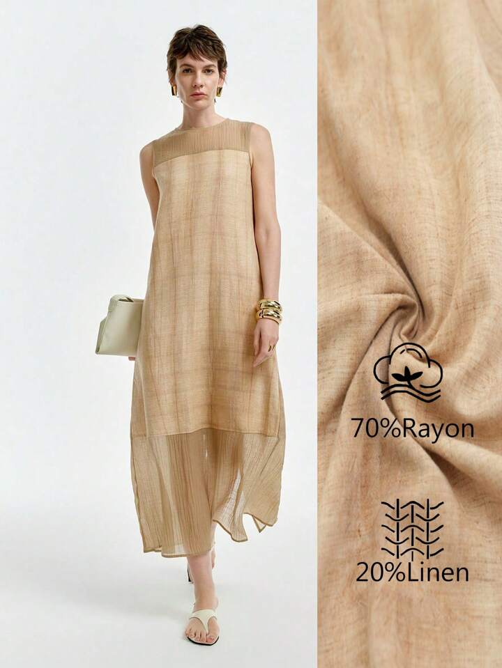 CM-DS638868 Women Trendy Bohemian Style Round Neck Sleeveless Mini Dress - Khaki