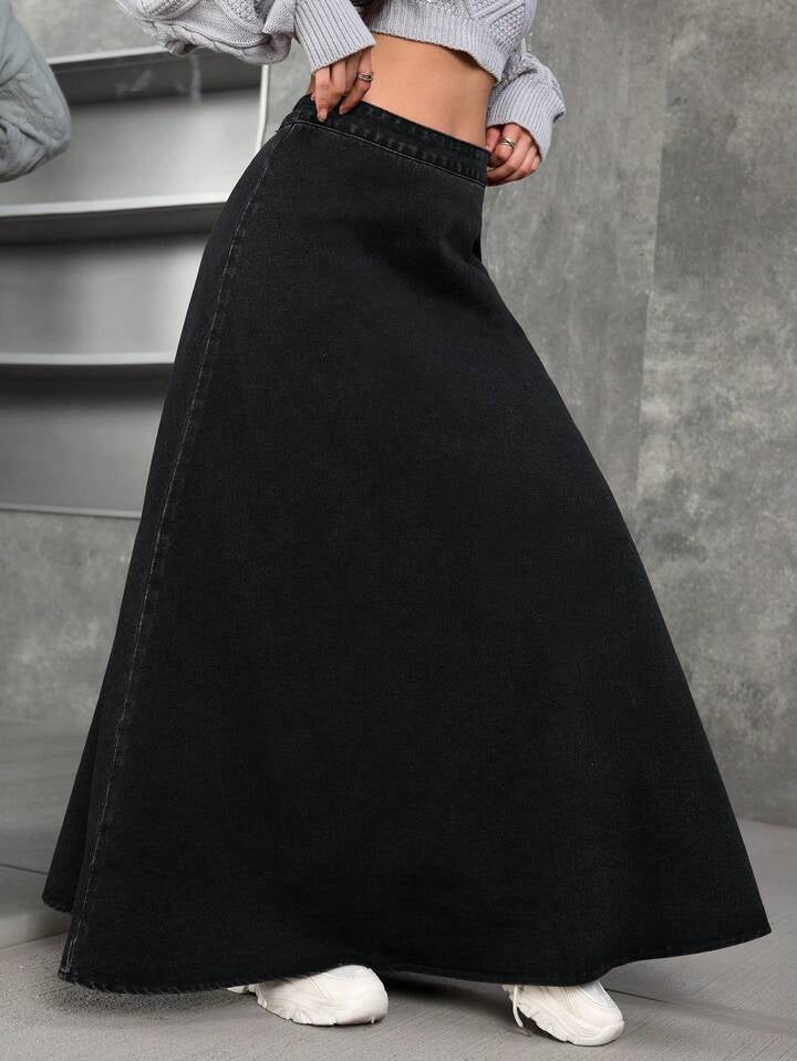 CM-BS823825 Women Casual Seoul Style Lace Up Bow Decor Loose Denim Skirt - Black