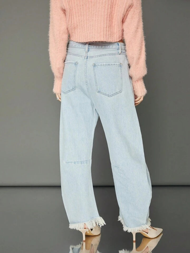 CM-BS643068 Women Casual Seoul Style Light Wash Baggy Barrel Leg Loose Jeans